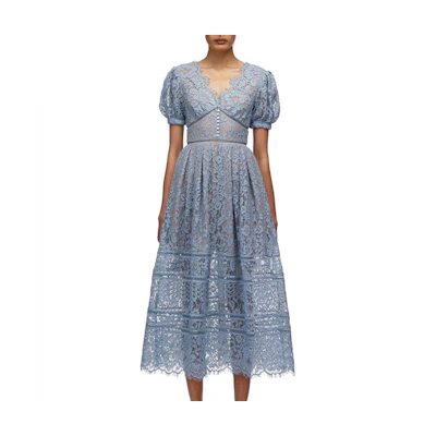 (Women) Self-Portrait Lace Puff Sleeve Mini Dress in Light Blue. SWF321Y00500531