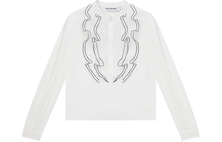 (Women) Self-Portrait  Lace Ruffle Long Sleeve Shirt in Ivory White SWF352C02500