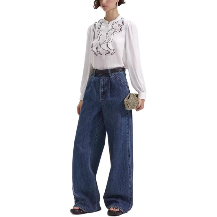 Details for (W) Self-Portrait 蕾絲荷葉邊長袖襯衫 象牙白 SWF352C02500