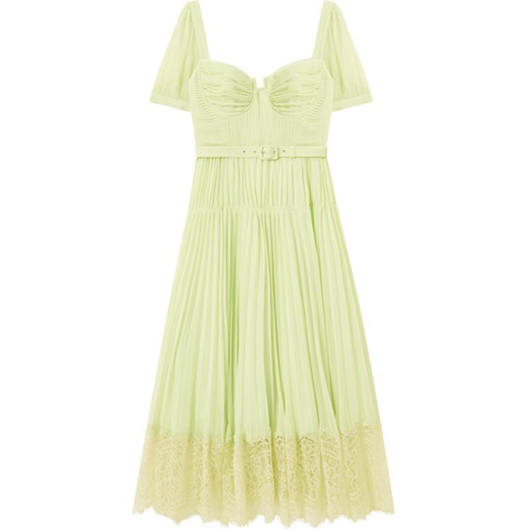 (Women) Self-Portrait  Lace Short Sleeve Dress Primrose Yellow Elegant Design SWF343Y01500