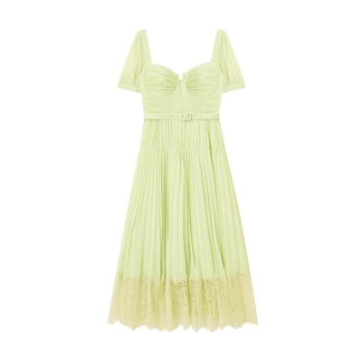 (Women) Self-Portrait Lace Short Sleeve Dress Primrose Yellow Elegant Design SWF343Y01500