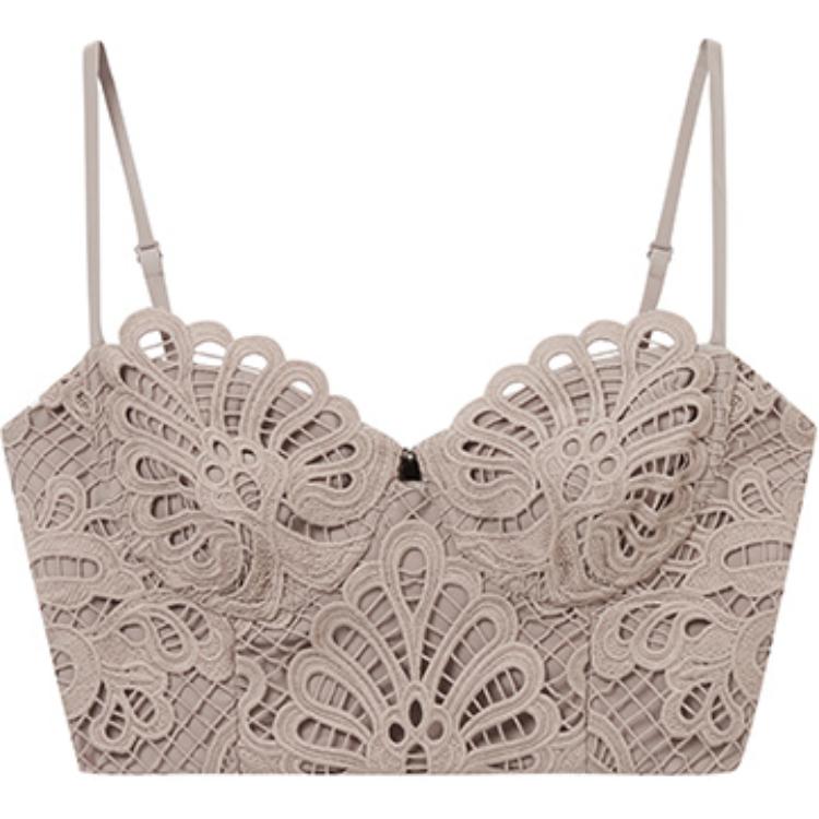 (Women) Self-Portrait  Lace Slim-Fit Camisole in Dark Gray Brown. SWF353B00100