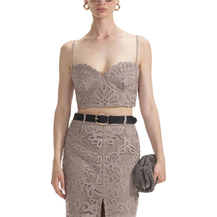 Lookbook (W) Self-Portrait 深灰棕蕾絲修身吊帶背心 SWF353B00100