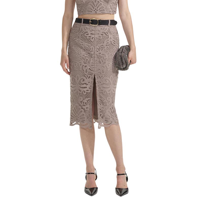 (Women) Self-Portrait  Lace Split Hem Midi Skirt in Dark Gray Brown. SWF353Q00300 圖 3