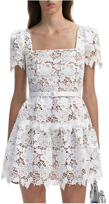 (Women) Self-Portrait Lace Square Neck Short Sleeve Mini Dress Pure White SWF351Y03500 Buy (Women) Self-Portrait Lace Square Neck Short Sleeve Mini Dress Pure White SWF351Y03500