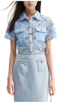 (W) Self-Portrait 蕾絲方領短袖襯衫 薄霧藍色 SWF351C02000 Buy (W) Self-Portrait 蕾絲方領短袖襯衫 薄霧藍色 SWF351C02000