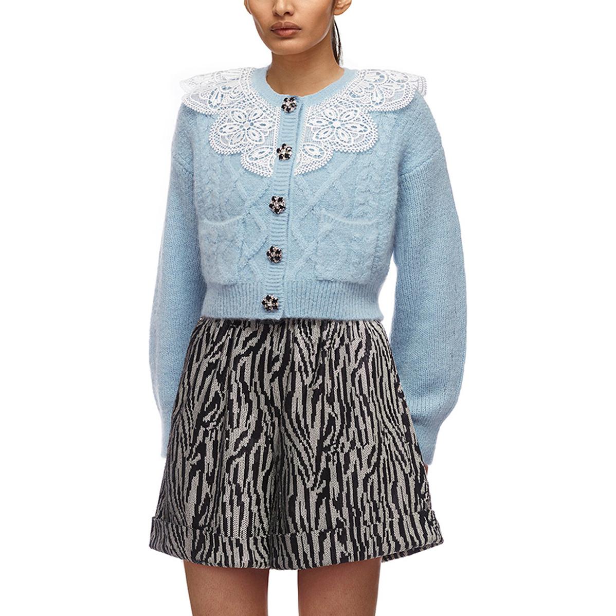 Lookbook (W) Self-Portrait 蕾絲甜美針織毛衣 藍霧圓領. SWF325M00200