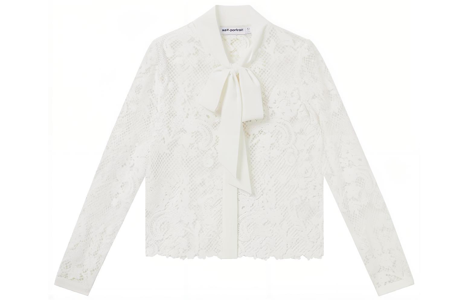 (Women) Self-Portrait  Lace Tie Long Sleeve Shirt Ivory White. SWF344C03100
