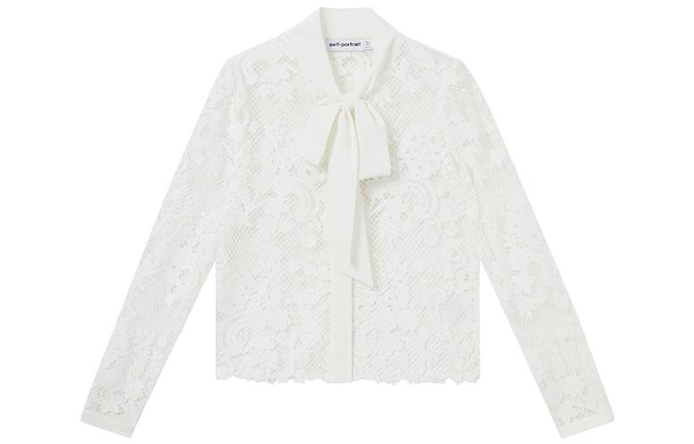 Order (W) Self-Portrait 繫帶蕾絲長袖襯衫 象牙白 SWF344C03100