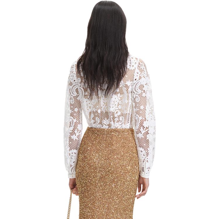 Purchase (W) Self-Portrait 繫帶蕾絲長袖襯衫 象牙白 SWF344C03100