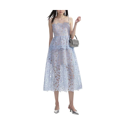 (Women) Self-Portrait Lace Tiered Cami Dress in Misty Blue SWF353Y01900