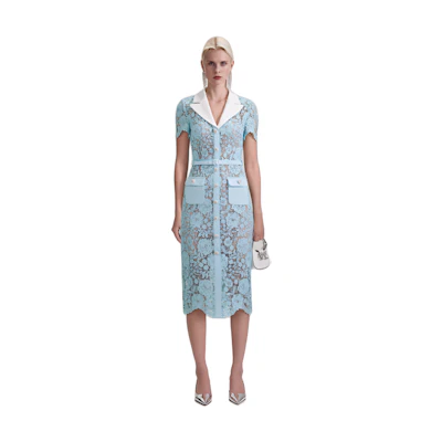(Women) Self-Portrait Lace V-Neck Elegant Party Dress with Short Sleeves SWF343Y03900