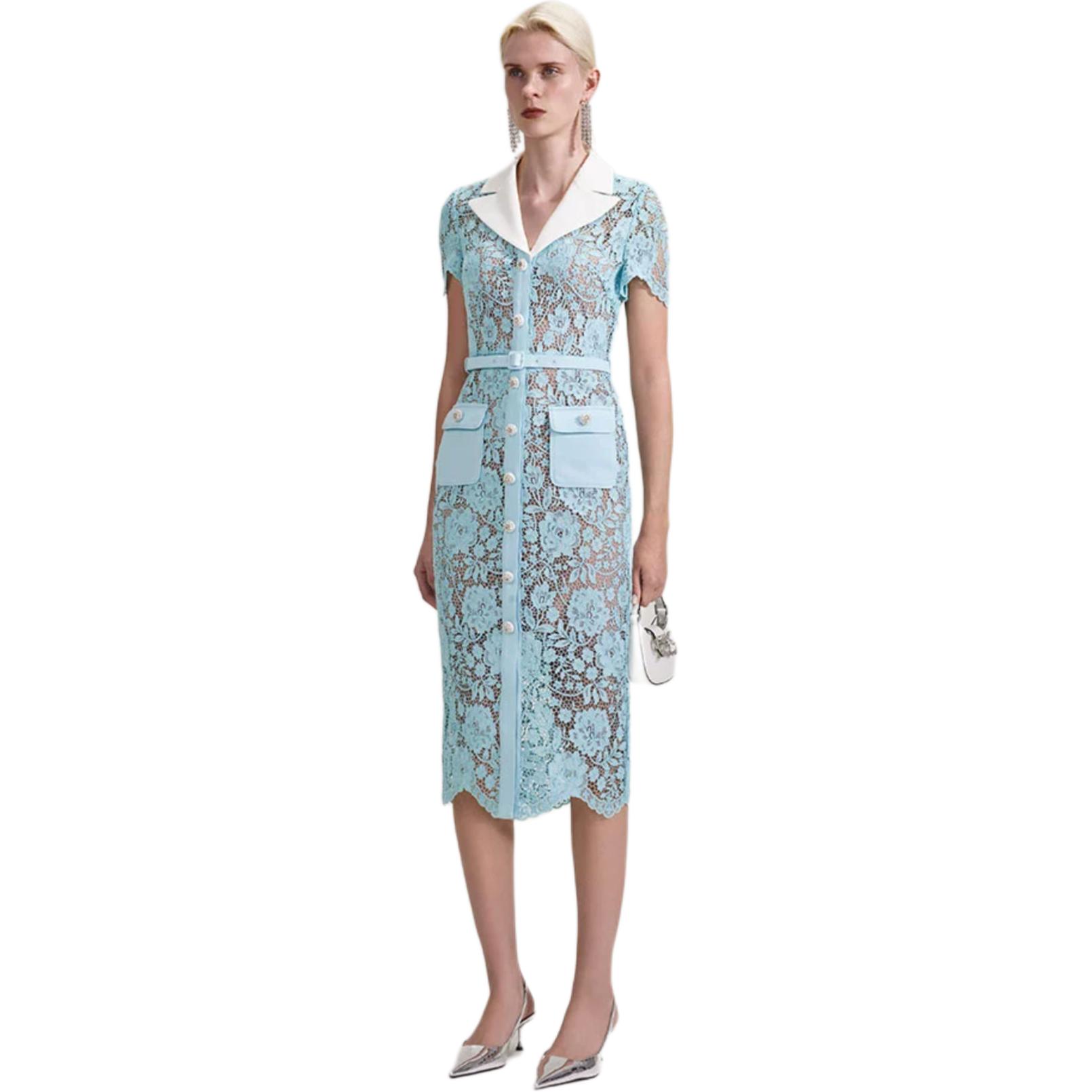 (Women) Self-Portrait  Lace V-Neck Elegant Party Dress with Short Sleeves SWF343Y03900 圖 2