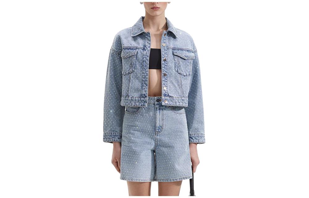 (Women) Self-Portrait  Light Blue Denim Jacket with Rhinestone Pockets & Collar. SWF352T02500 圖 2