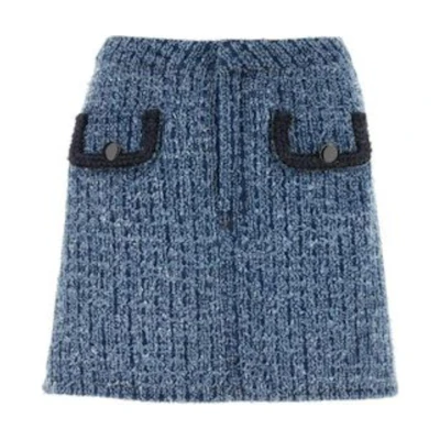 (Women) Self-Portrait Light Blue Elastic Waist Zipper Pocket Casual Mini Skirt PF24826SKBLBLUE