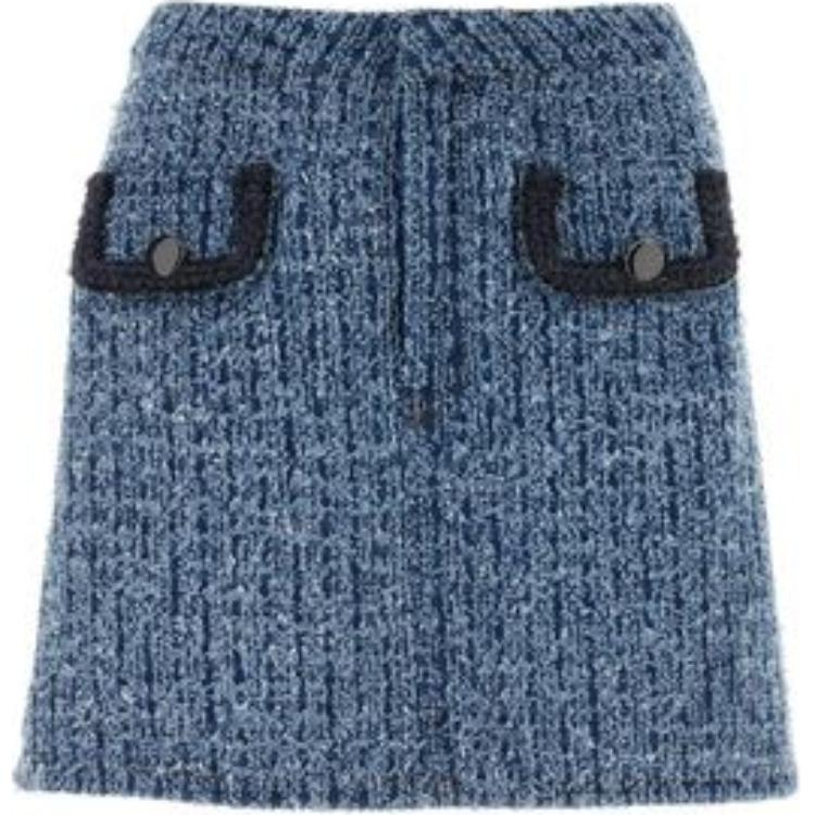 Order (W) Self-Portrait 淺藍色彈性腰帶拉鍊口袋休閒迷你裙 PF24826SKBLBLUE