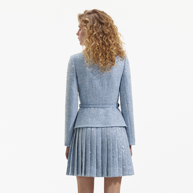 (Women) Self-Portrait  Light Blue V-Neck Blazer & Pleated Skirt Set. SWF352Y28300 圖 4