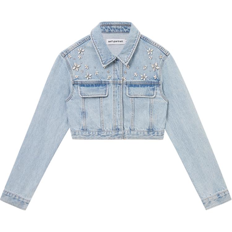 (Women) Self-Portrait  Light Denim Blue Rhinestone Trim Denim Jacket. SWF353T00600 圖 2