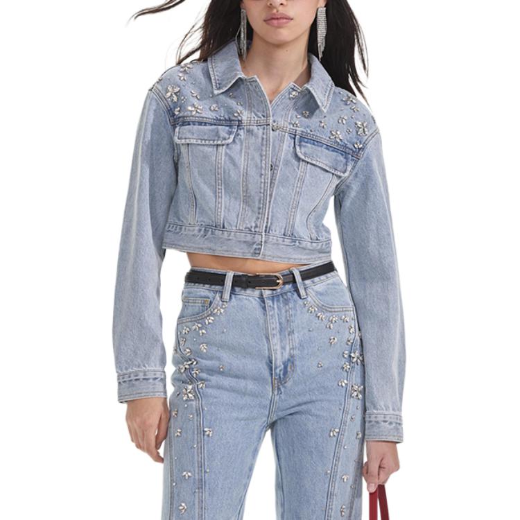 (Women) Self-Portrait  Light Denim Blue Rhinestone Trim Denim Jacket. SWF353T00600 圖 3