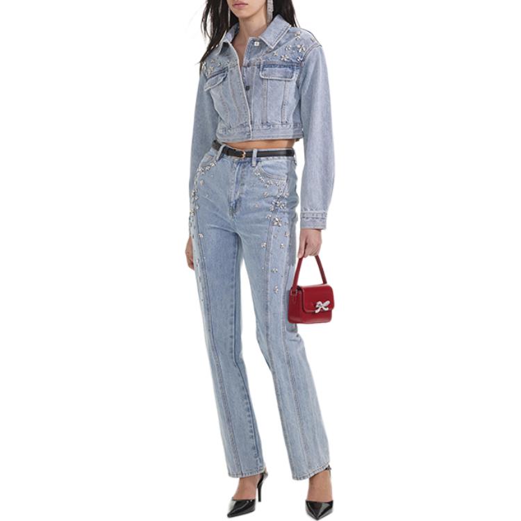 (Women) Self-Portrait  Light Denim Blue Rhinestone Trim Denim Jacket. SWF353T00600 圖 5