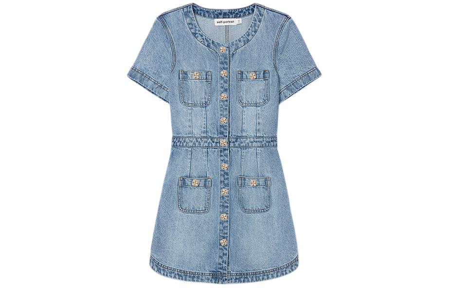 (Women) Self-Portrait  Light Denim Blue Short-Sleeve A-Line Mini Dress. SWF352Y17700 圖 2