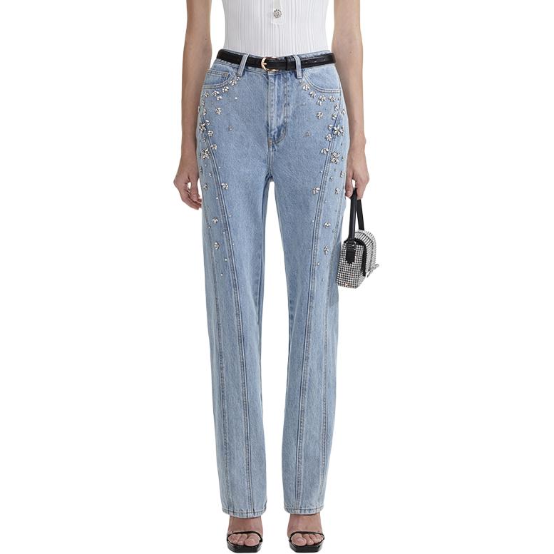 Lookbook (W) Self-Portrait 淺牛仔藍直筒牛仔褲，鑽石裝飾設計。 SWF353K01200