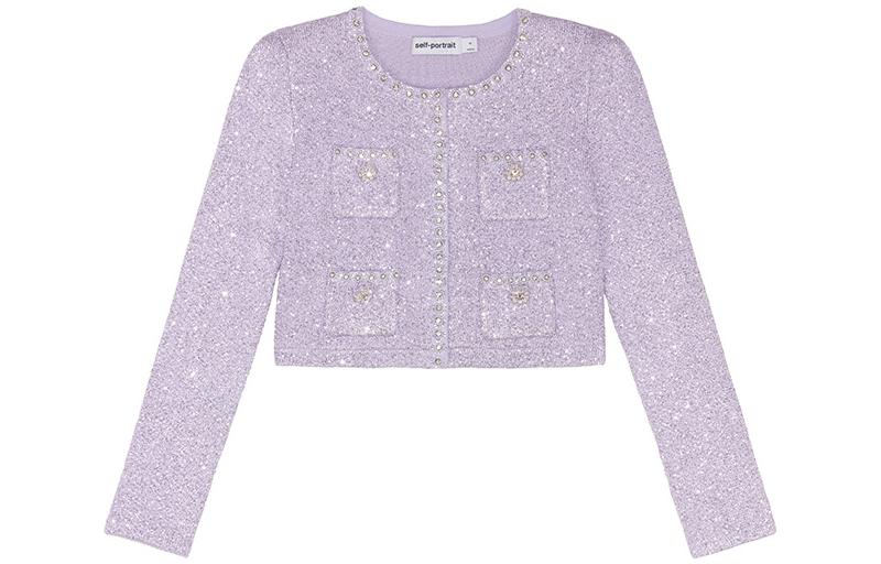 Order (W) Self-Portrait 紫丁香珍珠裝飾長袖短版針織上衣 SWF343M00300