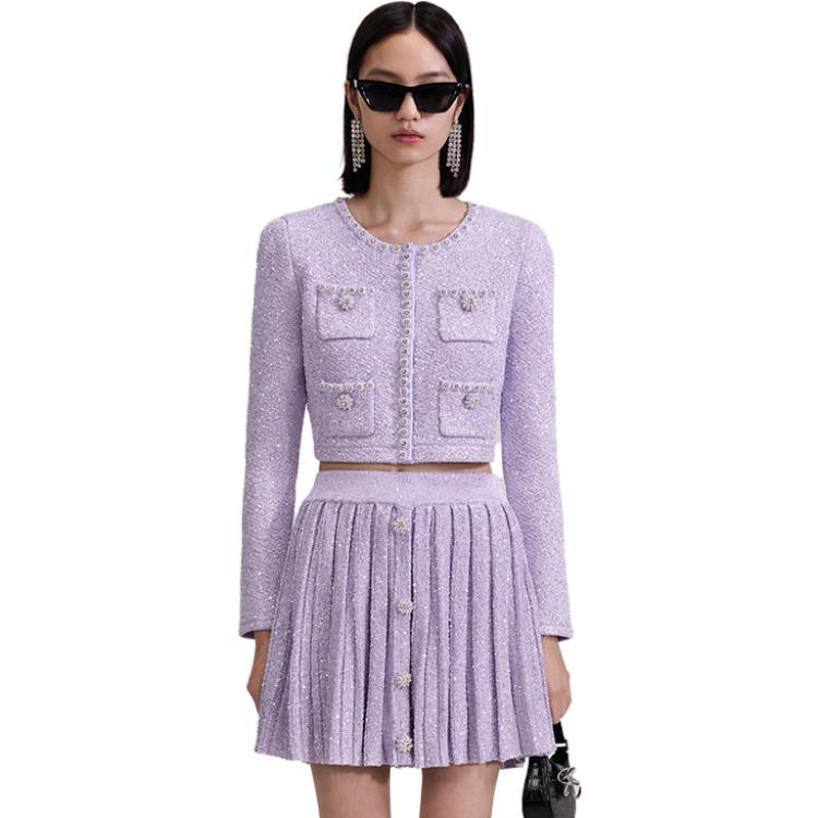 Lookbook (W) Self-Portrait 紫丁香珍珠裝飾長袖短版針織上衣 SWF343M00300