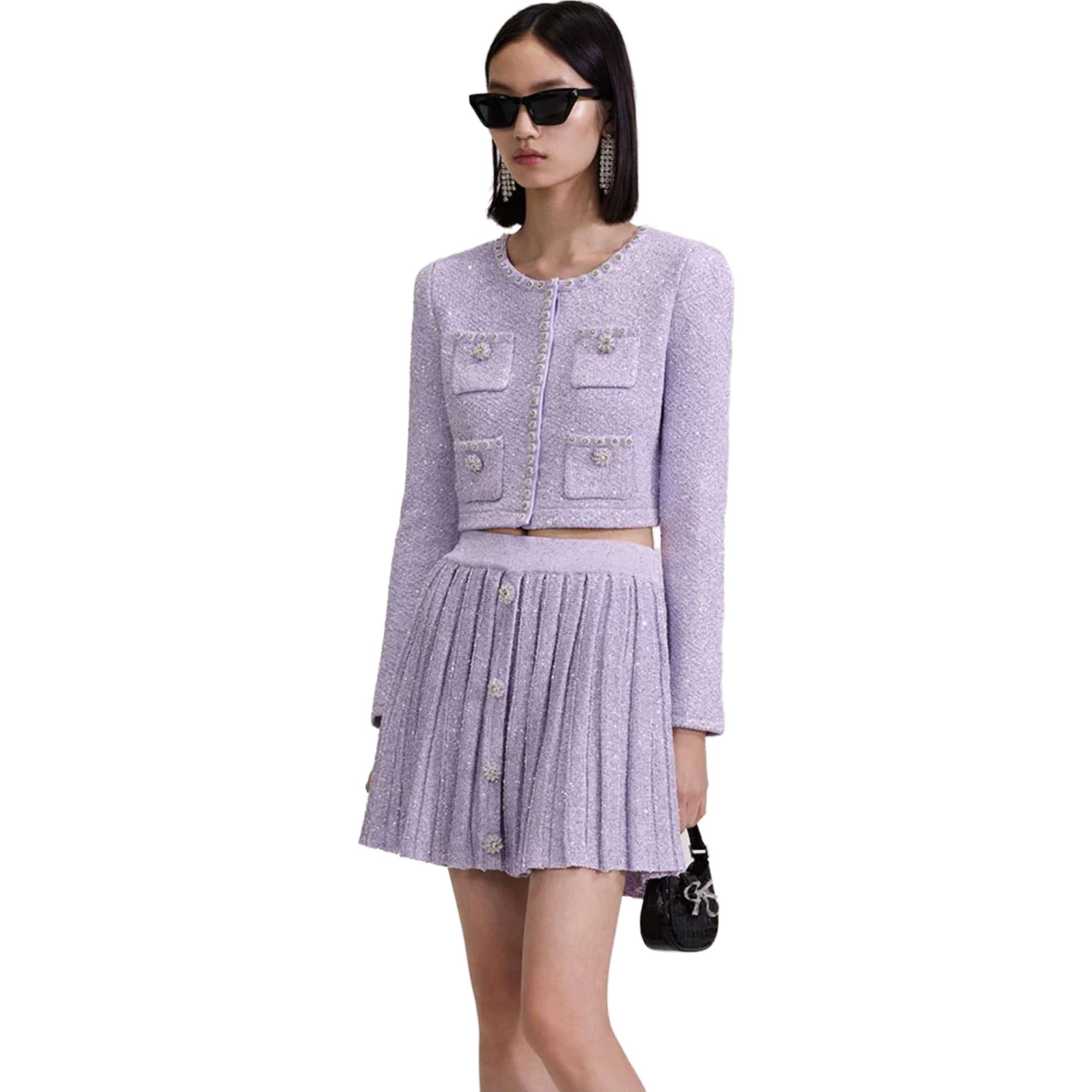 Purchase (W) Self-Portrait 紫丁香珍珠裝飾長袖短版針織上衣 SWF343M00300