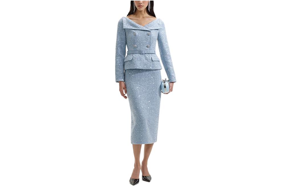 (Women) Self-Portrait  Long-Sleeve Midi Dress in Misty Blue with Waist-Tie Design. SWF351Y28100 圖 2
