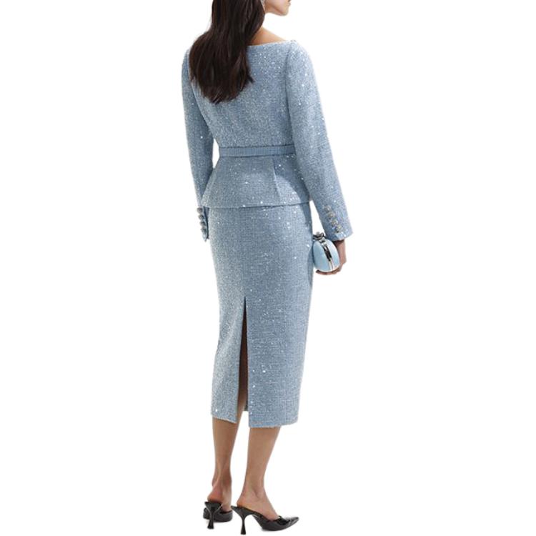 (Women) Self-Portrait  Long-Sleeve Midi Dress in Misty Blue with Waist-Tie Design. SWF351Y28100 圖 4