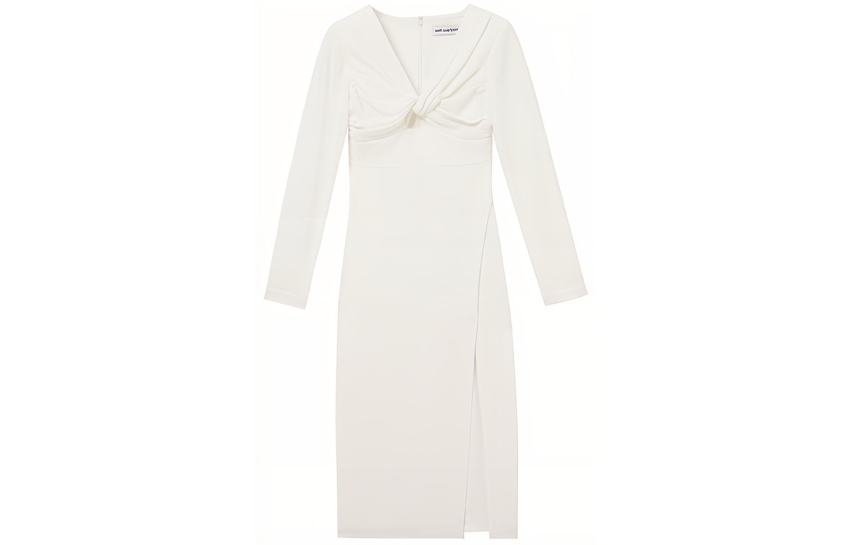 (Women) Self-Portrait  Long-Sleeve Midi Dress with Slit in Pure White. SWF352Y22300