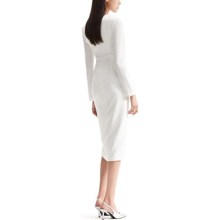 (Women) Self-Portrait  Long-Sleeve Midi Dress with Slit in Pure White. SWF352Y22300 圖 4