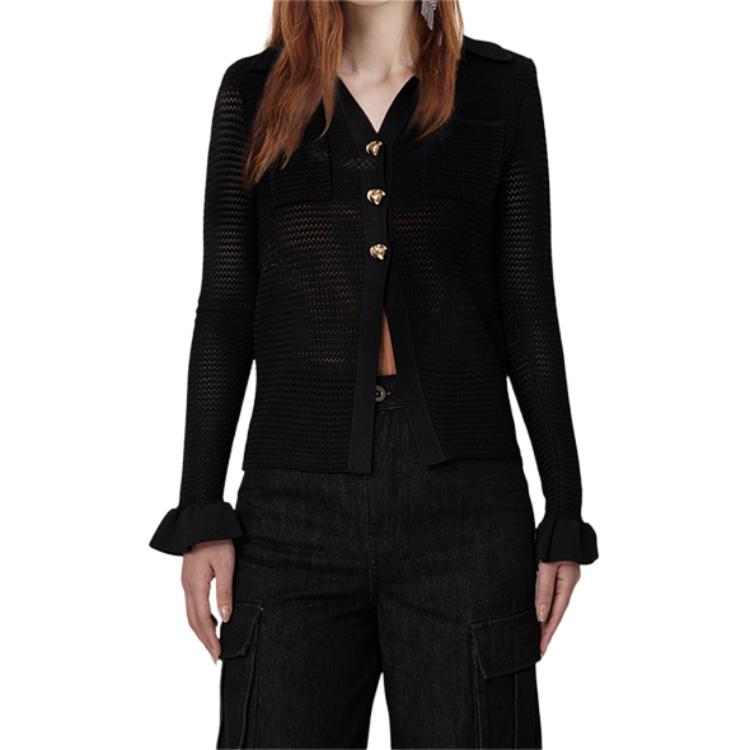 Shop (W) Self-Portrait 經典黑長袖翻領針織上衣 SWF352M07800