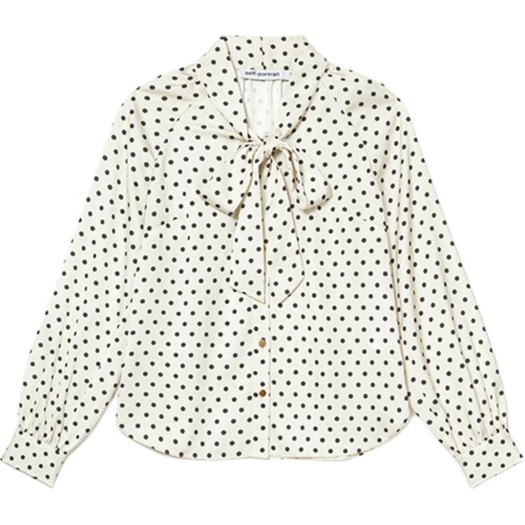 (Women) Self-Portrait  Long Sleeve Polka Dot Shirt White SWF354C01700