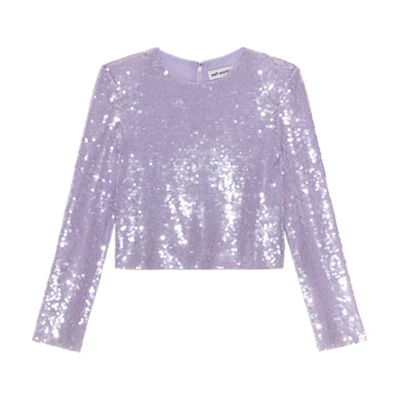 (Women) Self-Portrait Long Sleeve Pullover T-Shirt Lilac Purple. SWF343C01800