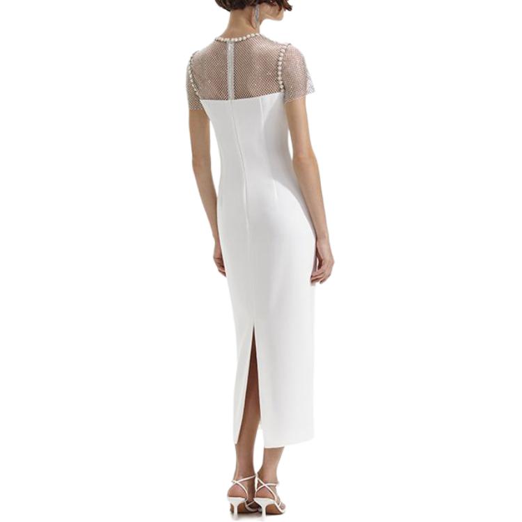 (Women) Self-Portrait  Mid-Length Fitted White Dress with Crystal Embellished Neckline SWF352Y21500 圖 4