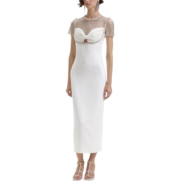 (Women) Self-Portrait  Mid-Length Fitted White Dress with Crystal Embellished Neckline SWF352Y21500 圖 5