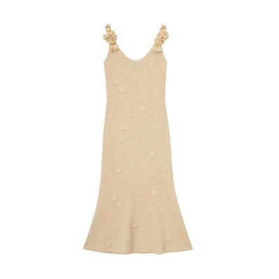 (Women) Self-Portrait Midi Dress Cream Yellow Sleeveless U-Neck Elegant Fit SWF352M07900