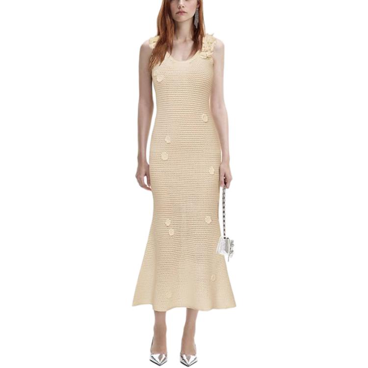 (Women) Self-Portrait  Midi Dress Cream Yellow Sleeveless U-Neck Elegant Fit SWF352M07900 圖 3