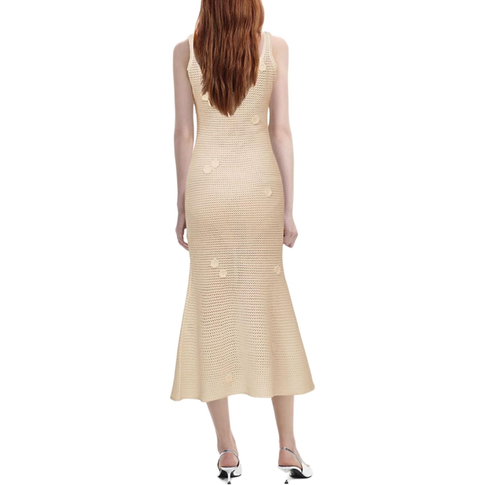 (Women) Self-Portrait  Midi Dress Cream Yellow Sleeveless U-Neck Elegant Fit SWF352M07900 圖 4