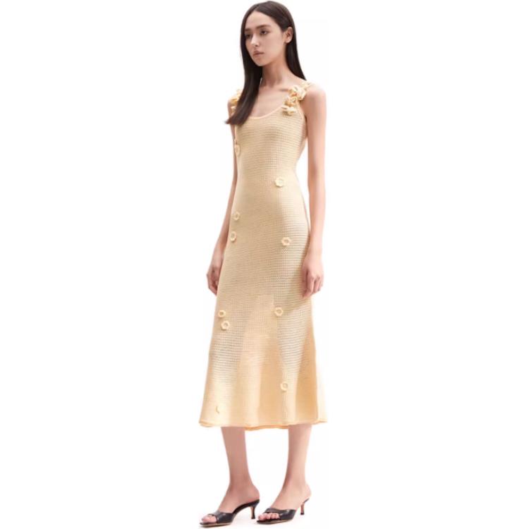 (Women) Self-Portrait  Midi Dress Cream Yellow Sleeveless U-Neck Elegant Fit SWF352M07900 圖 5