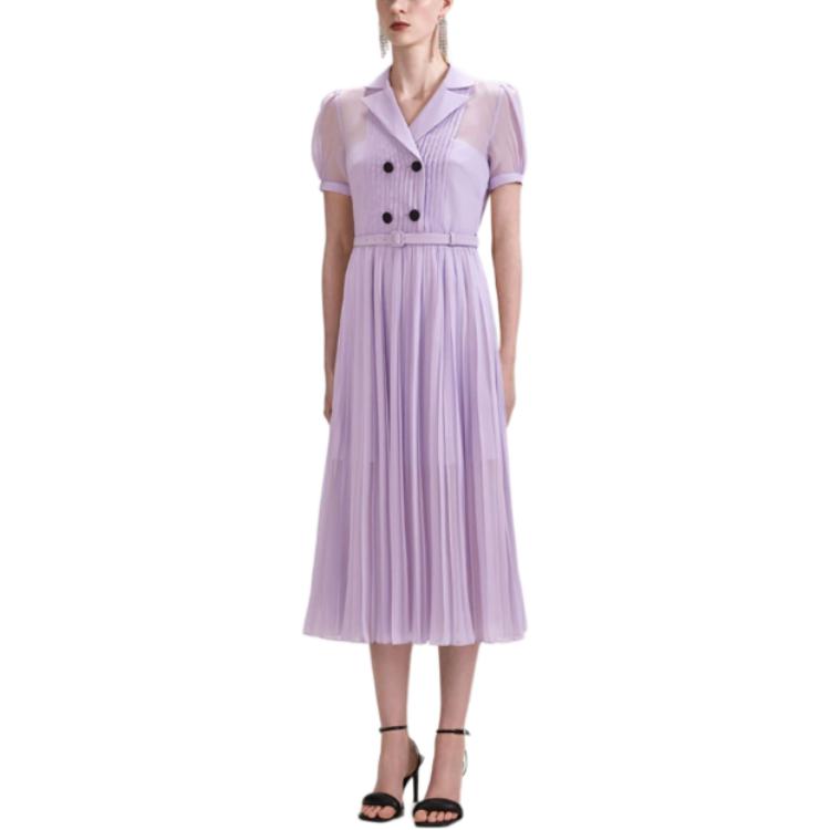 (Women) Self-Portrait  Midi Dress Lilac Purple Short Sleeve Blazer Collar Style SWF343Y04100 圖 3