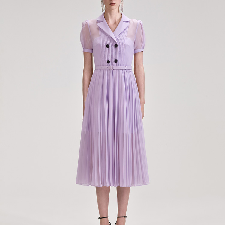 (Women) Self-Portrait  Midi Dress Lilac Purple Short Sleeve Blazer Collar Style SWF343Y04100 圖 5