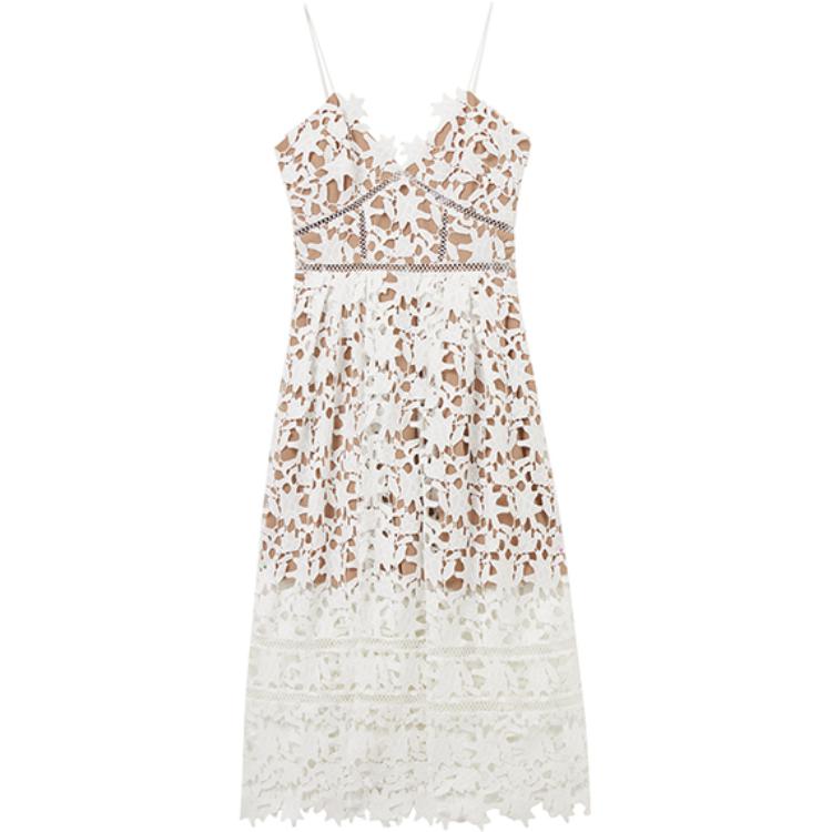 (Women) Self-Portrait  Midi Lace Sleeveless Dress in Pure White. SWF352Y22400 圖 2