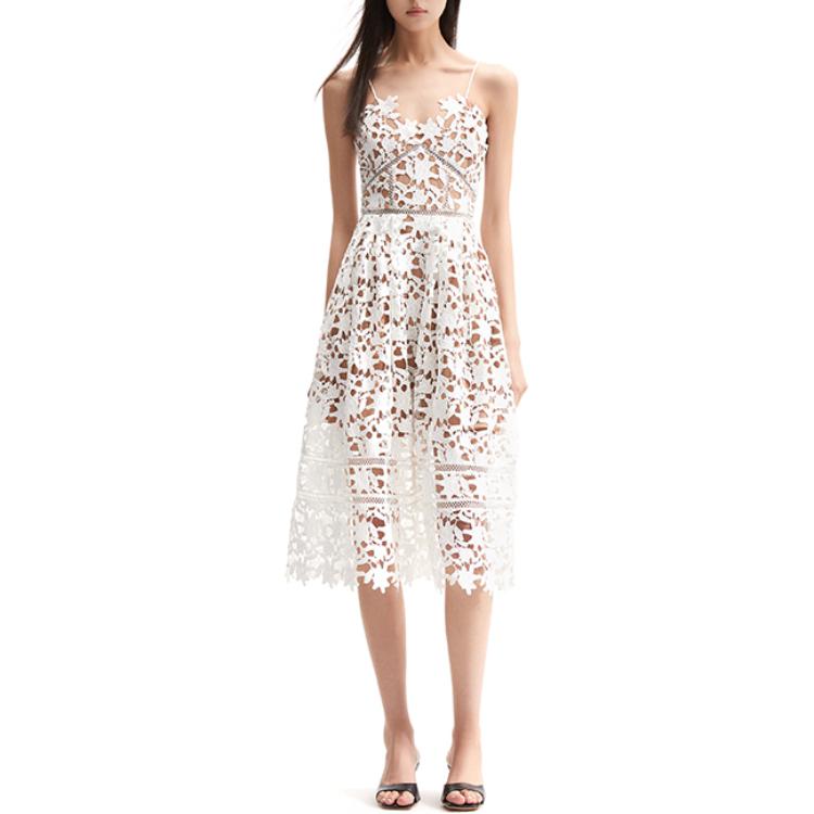 (Women) Self-Portrait  Midi Lace Sleeveless Dress in Pure White. SWF352Y22400 圖 3