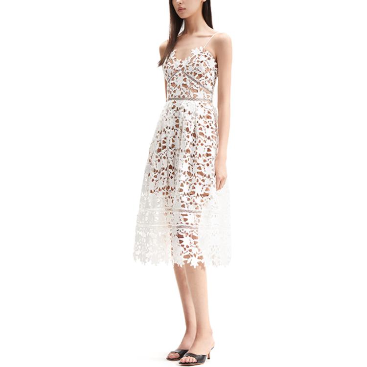 (Women) Self-Portrait  Midi Lace Sleeveless Dress in Pure White. SWF352Y22400 圖 5