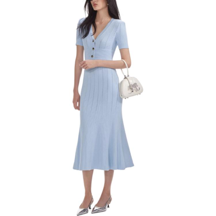 (Women) Self-Portrait  Midi V-Neck Dress in Misty Blue SWF354M08300 圖 3