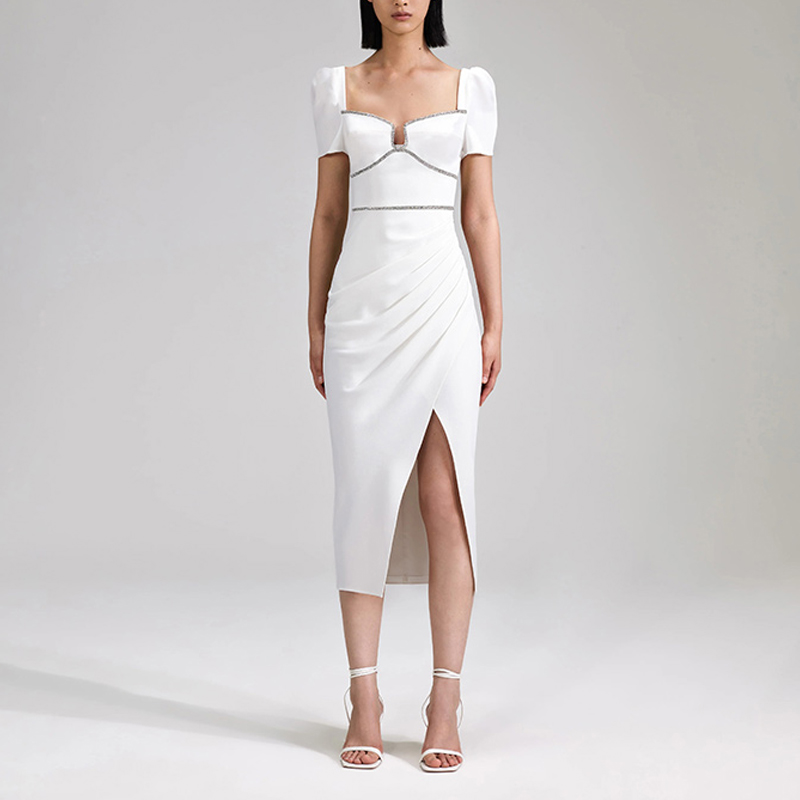 (Women) Self-Portrait  Midi White Short Sleeve Dress with Zip Detail SWF342Y24900 圖 3