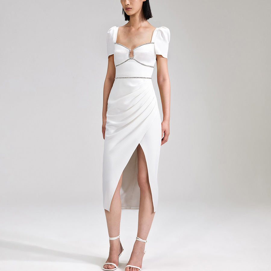 (Women) Self-Portrait  Midi White Short Sleeve Dress with Zip Detail SWF342Y24900 圖 4